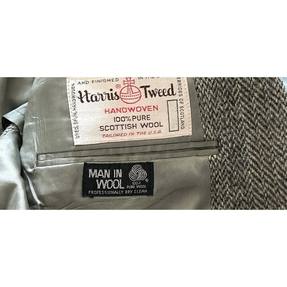 Vtg BALTMAN Cricketeer Mens Herringbone Wool Blazer Jacket Gray 2-Button Classic
